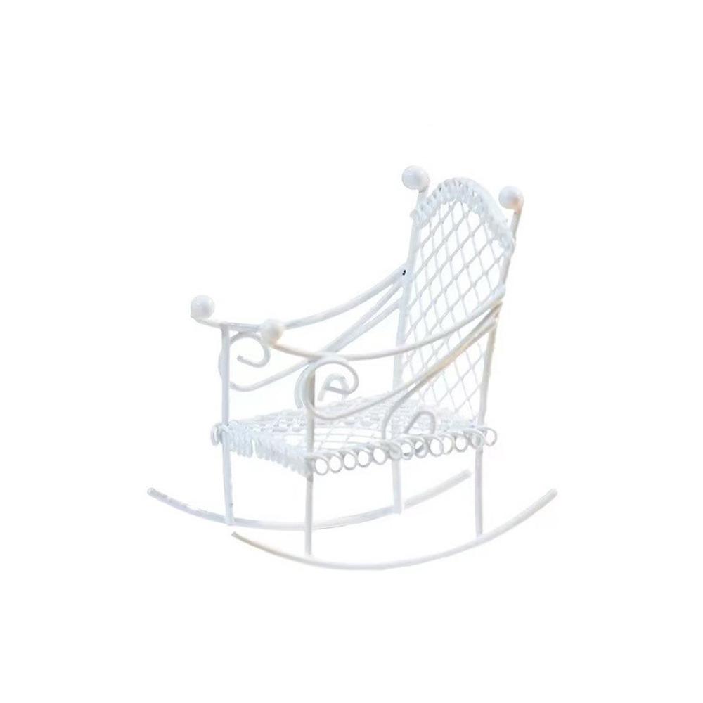 Metal Dollhouse Furniture Desktop Ornament White Rusty Mini Arch Gate Photo Props Rocking Chair Bonsai Board Stake
