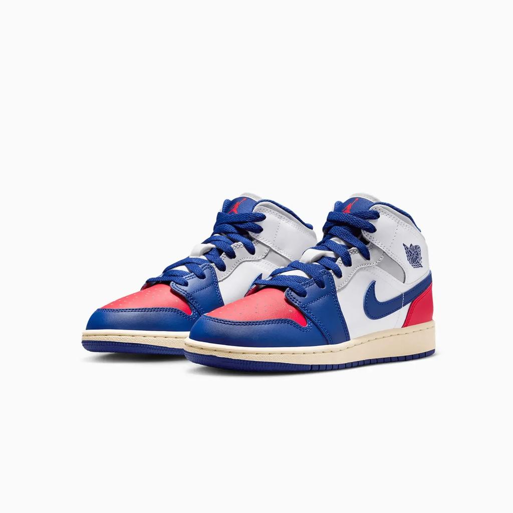 Air Jordan 1 Mid GS Rare Air Kids Sneakers White Deep-Royal-Blue University-Red DQ8423-102