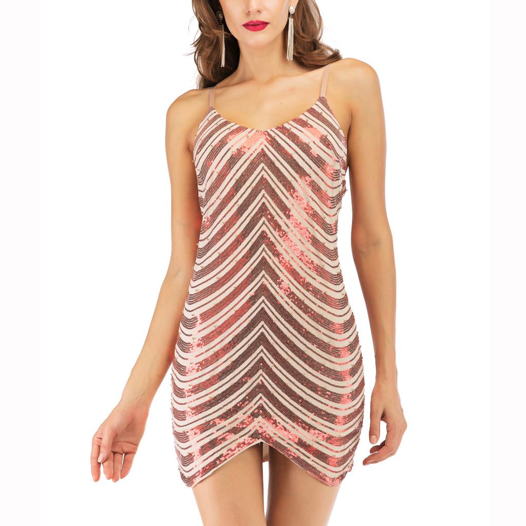 

Женское сексуальное асимметричное платье на бретельках с блестками и открытой спиной S красный