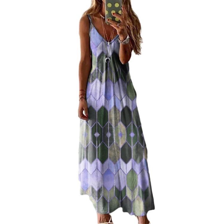 Summer 2025 Casual Long Skirt Jumpsuit Printed Camisole Vest