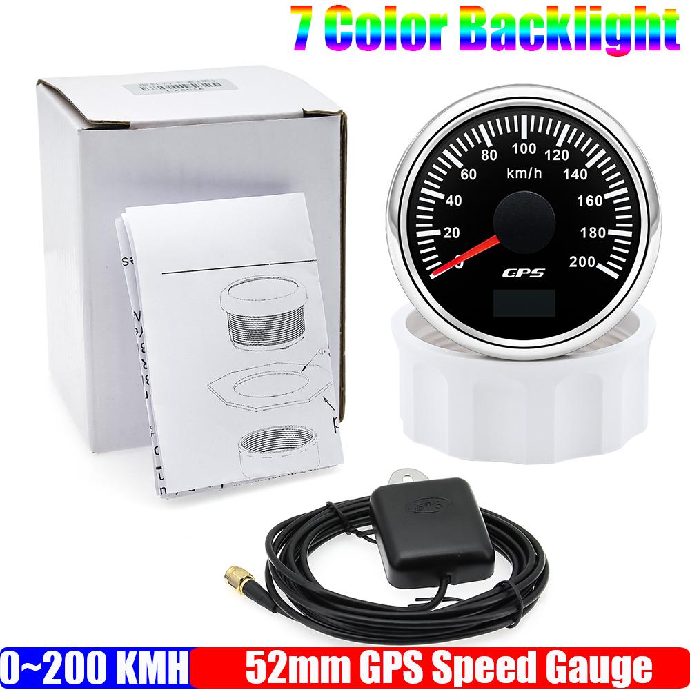 30KMH,60KMH,80KMH,120KMH,200KMH GPS Speedometer Gauge with Antenna 7Color LED 52mm Speed Meter for Marine Boat Car 12V24V