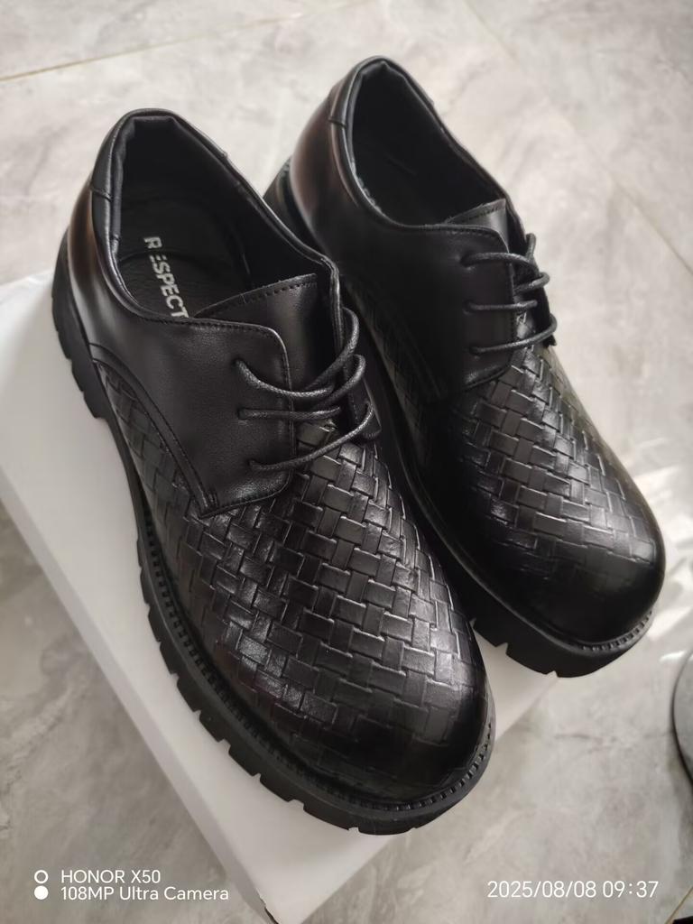 Big Head Leather Men's  New Leather Round Head Platform Casual Trend Business Lace-up Sneakers Derby Shoes