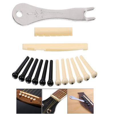 12 stk Gitar Bridge Pins Pinner med 1 stk Bridge Pin Puller Remover 1 stk Gitar Sadel 1 stk Gitar Mutter