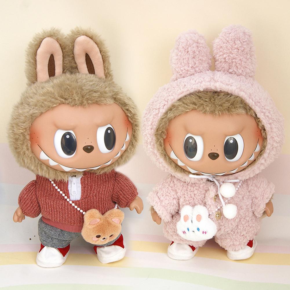 For 37cm Labubu Doll Shirts Sweater Hat Cartoon Plush Doll Replacement Outfit Playing House Accessories Mini Clothes