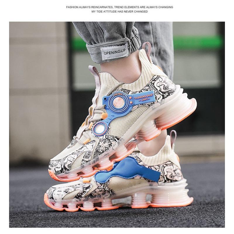 Men's Sock-top Blade Sole Sneakers Breathable Knit Non-slip Shock Absorbing Casual Sports Shoes