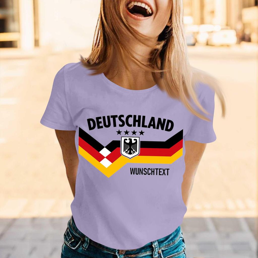 Women Casual Pullover T Shirt Short Sleeve Crew Neck Tee Top Letter Print Germany Supporter Design