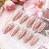30-Piece Sweet Pink Flower Embossed Cat Eye Short Almond Detachable False Nails