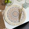 Pastoral Home Decor Mats Vintage Round Coasters, Cotton Linen Placemats, Soft Jute Rustic Style Coasters Tassels Drink Mats, Handwoven Table