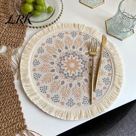 Pastoral Home Decor Mats Vintage Round Coasters, Cotton Linen Placemats, Soft Jute Rustic Style Coasters Tassels Drink Mats, Handwoven Table