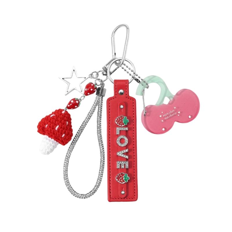 Handmade Strawberry Mushroom Keychain Alloy Charm For Bag Backpack Purse Accessories