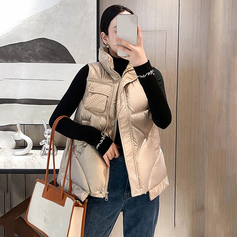 Kobiety jesienno-zimowa Soild zagęścić nowa odzież wierzchnia kamizelka wyściełana bawełną stójka bezrękawnik płaszcz kamizelka