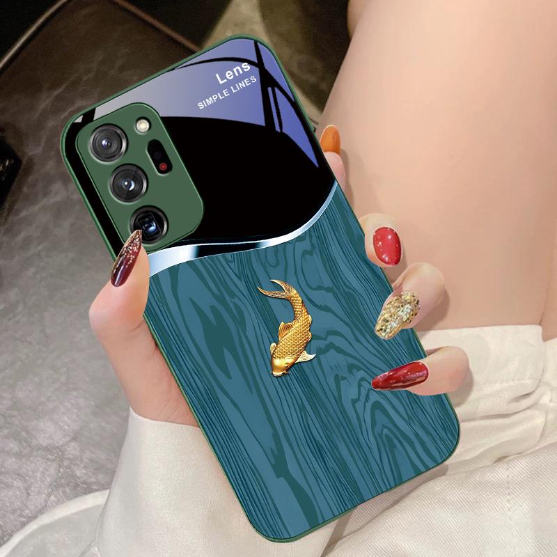 Holzmaserung Fischsprung Für Samsung Galaxy Note 8 9 10 PRO 20 Ultra A01 02 03 Core 04E 4G 12 13 5G Gehärtetes Glas Handyhülle