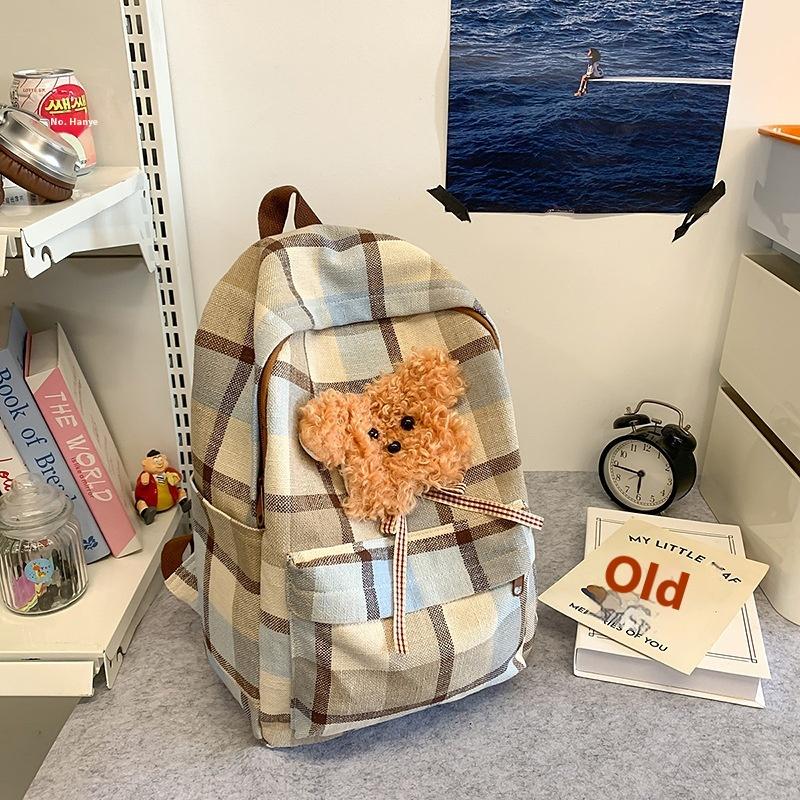 

Милый Сладкий Медведь Клетчатый Рюкзак Школьный Рюкзак Большой Вместимости Нежный Индивидуальный Тренд Студенческая Сумка Девушка Легкая Дорожная Сумка Подарок синий