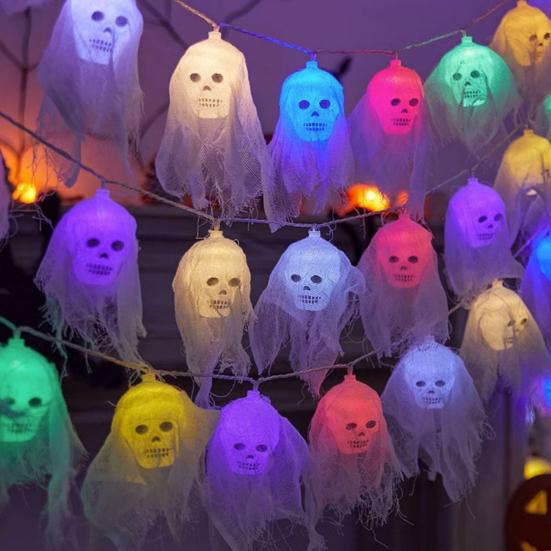 Halloween Skull String Lights Multicolor Skull Shaped LED Lights Waterproof Decorative String Lights for Festivals Anniversary Makeup Parties