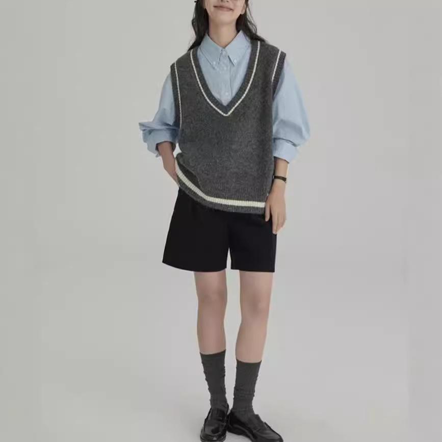 Retro Literary Long Wool-Blend Knitted Vest for College Girls