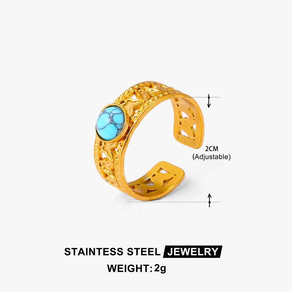 Boho Mehrfarbiger Türkis Edelstahl Offener Ring, Umweltfreundlich & Lichtecht, Schlichtes Titanstahl Design für Damen