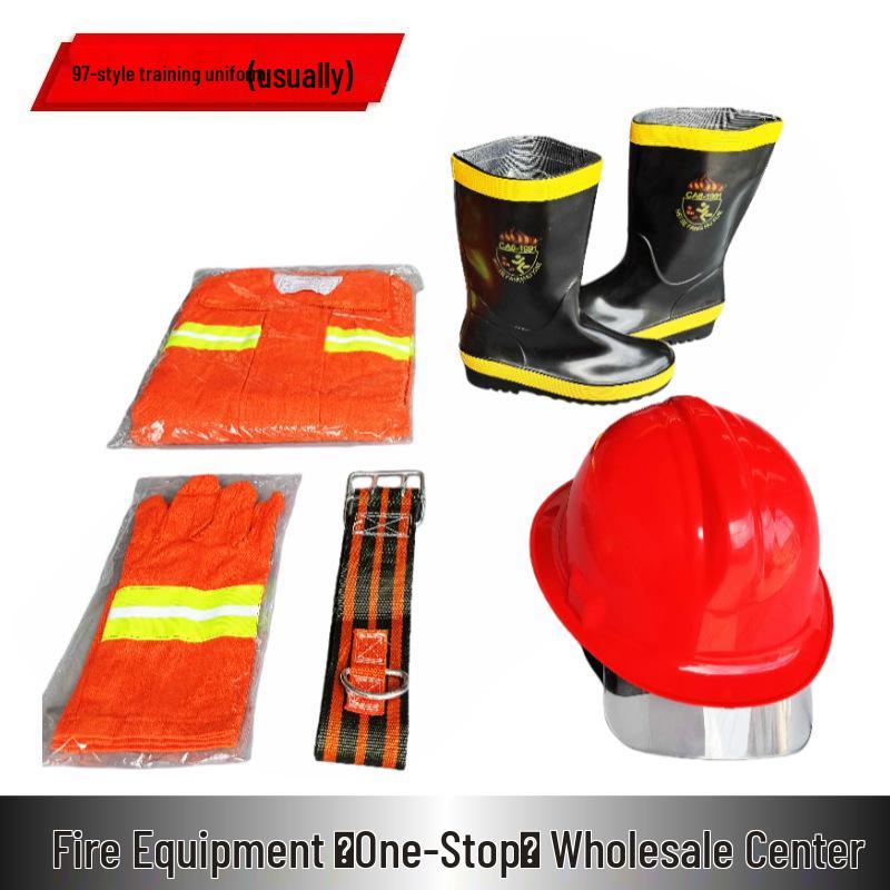 Costum de antrenament pentru pompieri stil 97: Set de 6 Piese cu Cască, Mănuși, Cizme și Uniformă de Luptă
