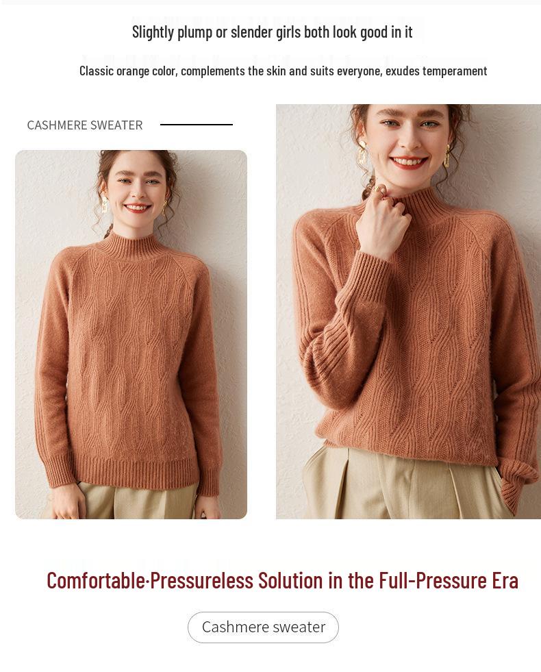 Women's Cashmere Slim-Fit Half-High Collar Pullover Sweater, Autumn/Winter 2023 Collection