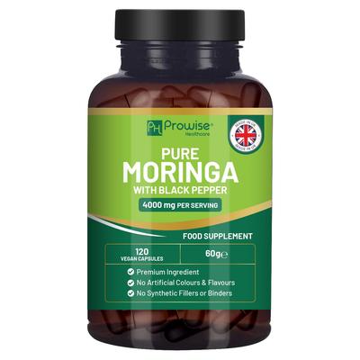 Moringa Pura 4000mg - 120 Cápsulas Veganas com Pimenta Preta