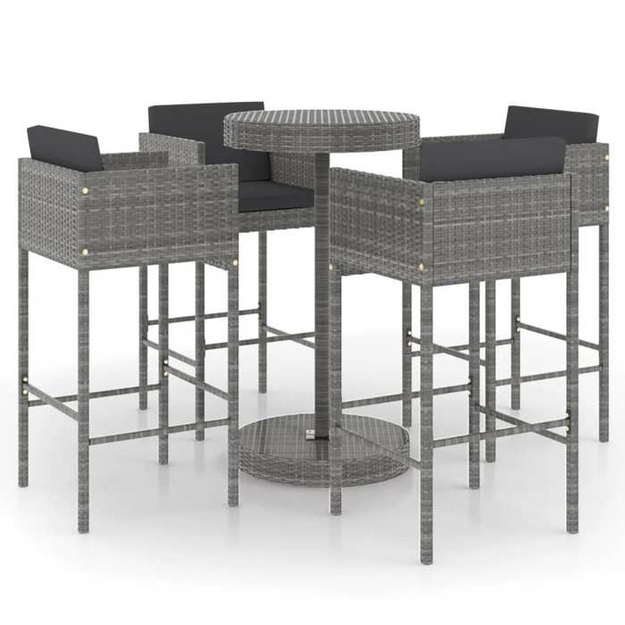 Ensemble bar de jardin - MAISON EXCLUSIVE - 5 pcs - Résine tressée gris - Cadre acier - Coussins confort