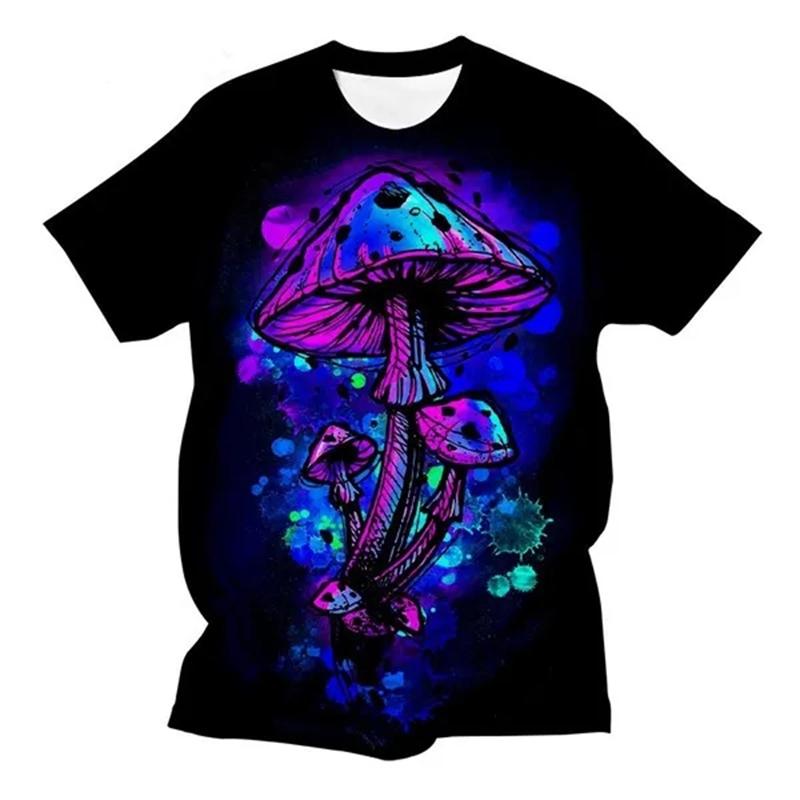 New Summer Art Design Colorful Mushroom Pattern 3D Print T-Shirt Men WomenShort Sleeve Oversized Harajuku Tees Top Kid Clothing