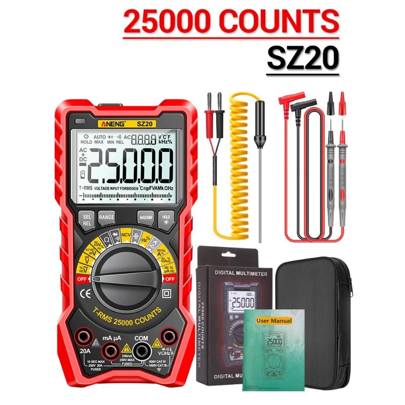 New ANENG SZ20 Professional Digital Multimeter Electric 25000 Counts AC/DC Current Meter Voltage Tester for Car Ohm Temp Capacitor & Digital Display