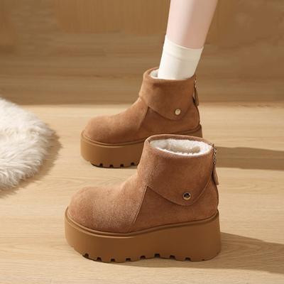 Plateforme Bottines de Neige à Cheville en Fourrure Plates Daim Chaud Peluche Coton Chaussures Hiver Talons Hauts Chaussures Femme Tendance 2025 Confortable Botas Mujer