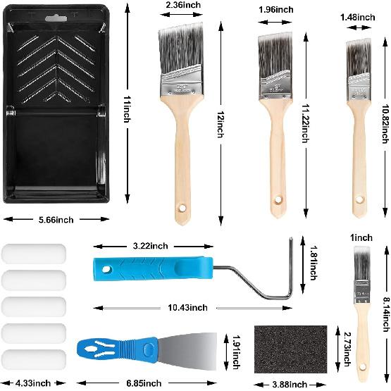 Paint Roller Kit, Paint Brushes and 4 Inch Foam Small Paint Roller Set, All In One Paint Tools for Professional or Home Owners for Professional