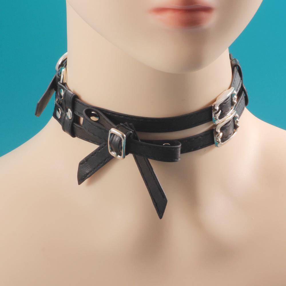 

Трендовый двухслойный кожаный чокер с бантом для женщин чёрный