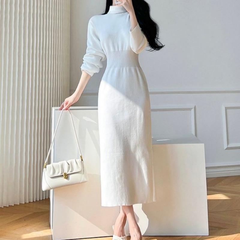 Autumn and Winter New Waist Slim Turtleneck Knitted Primer Dress Femininity Long Inner Sweater Skirt