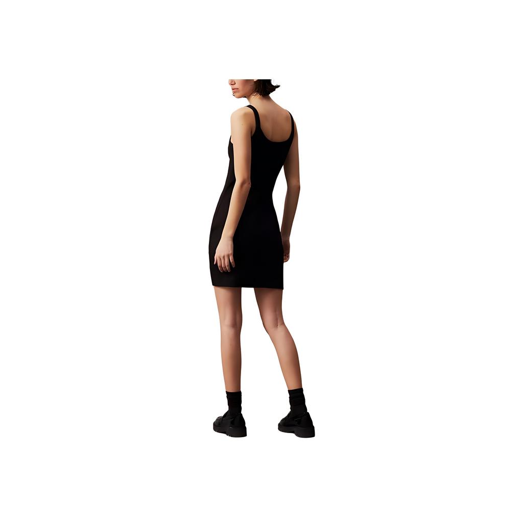 Calvin Klein Comfortable Slim Fit Solid Color Simple Sleeveless Dress Women Dresses Black 0792099010