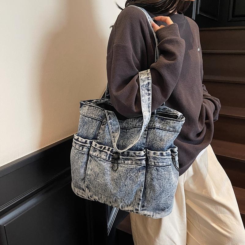 Denim Tasche Damen Pendler Große Kapazität Achseltasche Tragetasche Schultertasche