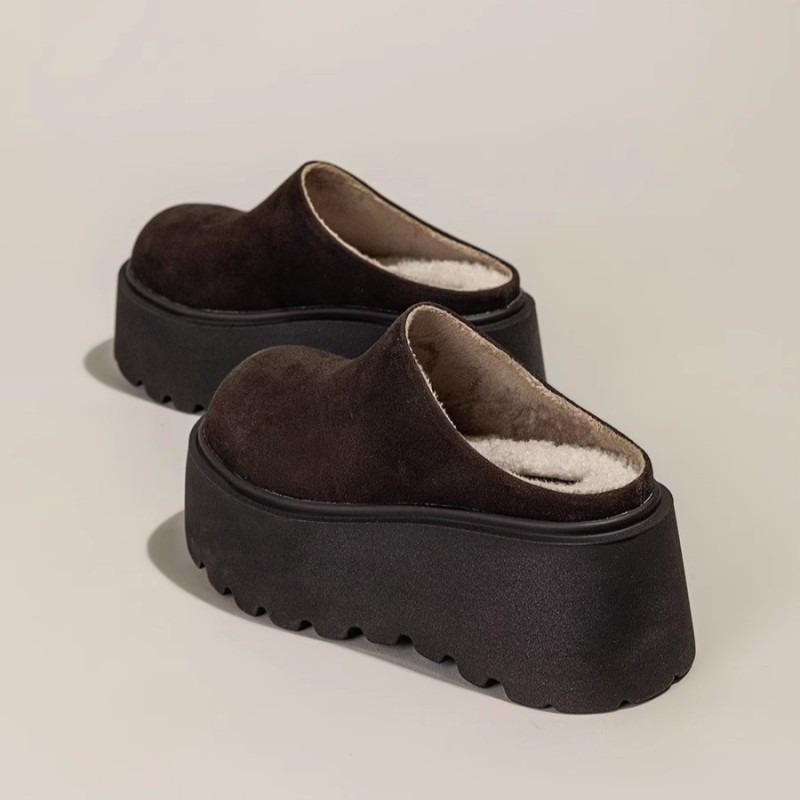 Thick bottom heightening velvet bag head half slippers women wear new autumn and winter one pedal