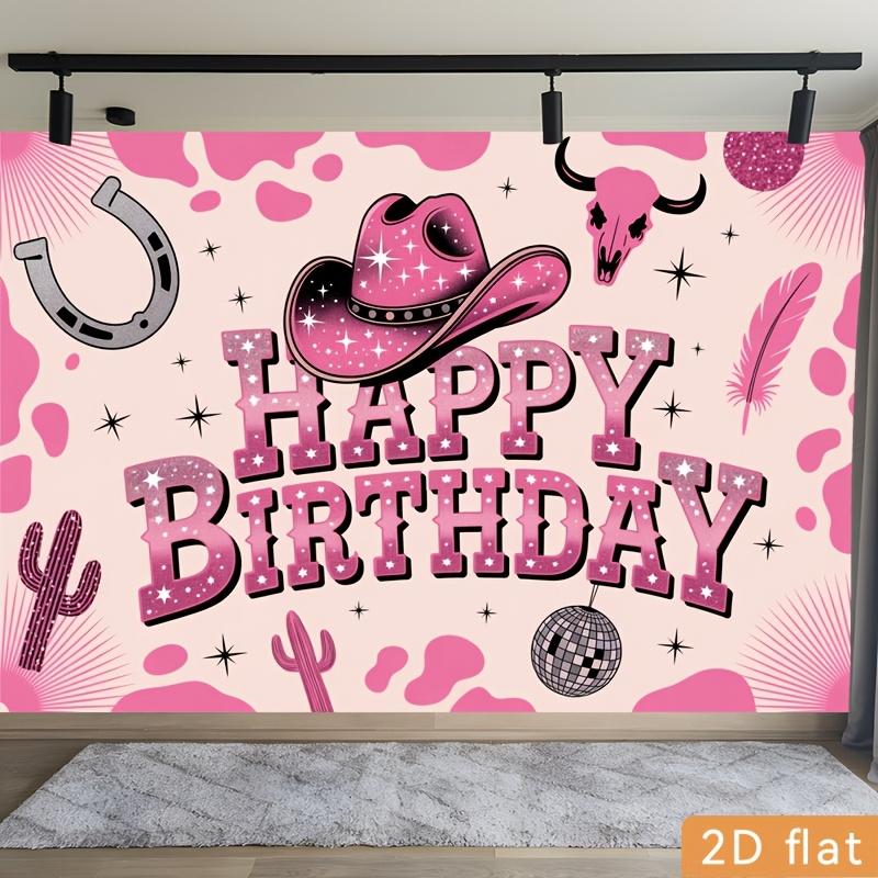 2D Flat Banner 1 Piece - Pink Women's Denim Birthday Happy Cactus Horseshoe Disc Ball Polyester Background Fabric