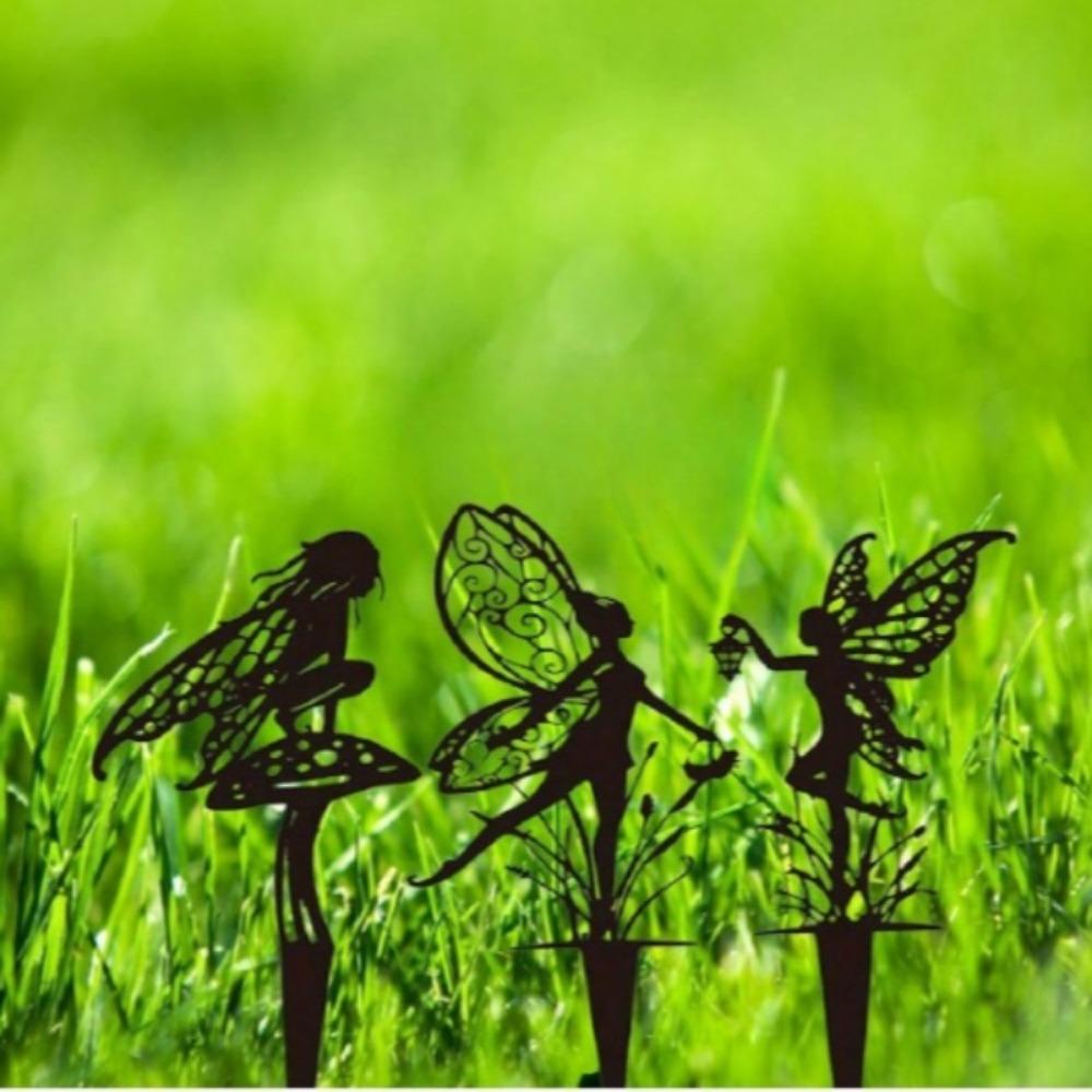 Iron Fairy Garden Stake Outdoor Metal Art Sculpture for Yard Patio Decor