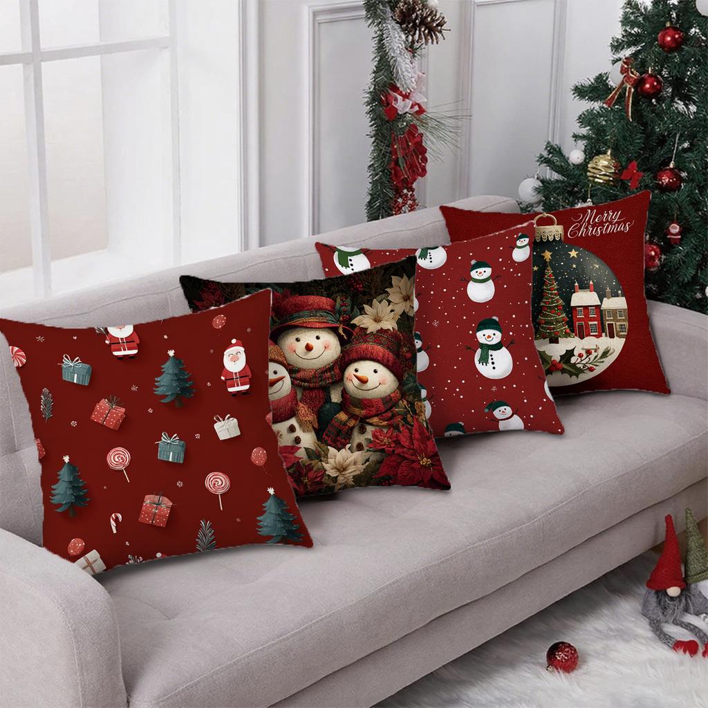 Kissenbezüge mit Weihnachtsmotiven und SchneemännernGeeignet für Sofa, Auto, Schlafzimmer, dekorativer Kissenbezug, Kissenbezug
