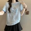 Korean Version of Cartoon Kitten Short-sleeved T-shirt for Women Summer Fun Embroidered Design Versatile Top