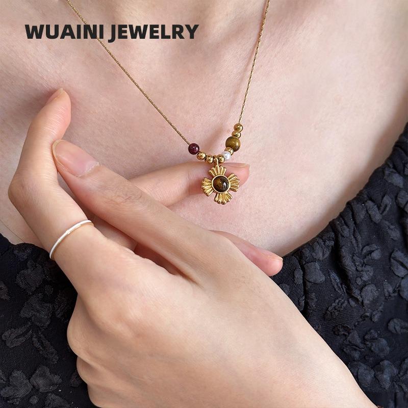 Maillard Caramel Tiger's Eye Stone Beaded Necklace Femininity Versatile Premium Sense Clavicle Chain Natural Stone Handmade