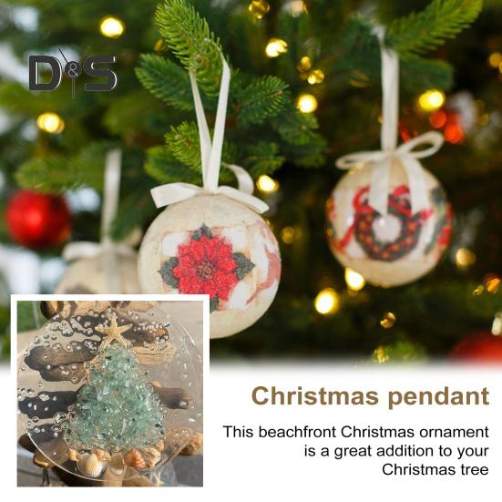 Küsten-Weihnachtsschmuck, hängende Seeglasstücke, Lichtfänger, Strandglas, Sonnenfänger auf Acrylkreis für Fenster, Baumdekoration