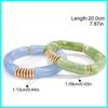 2PCS Set Vintage Design Resin Elastic Bracelet Blue Bamboo Gold Color Spacer Pearl Bracelet Blue Green Color Bangle