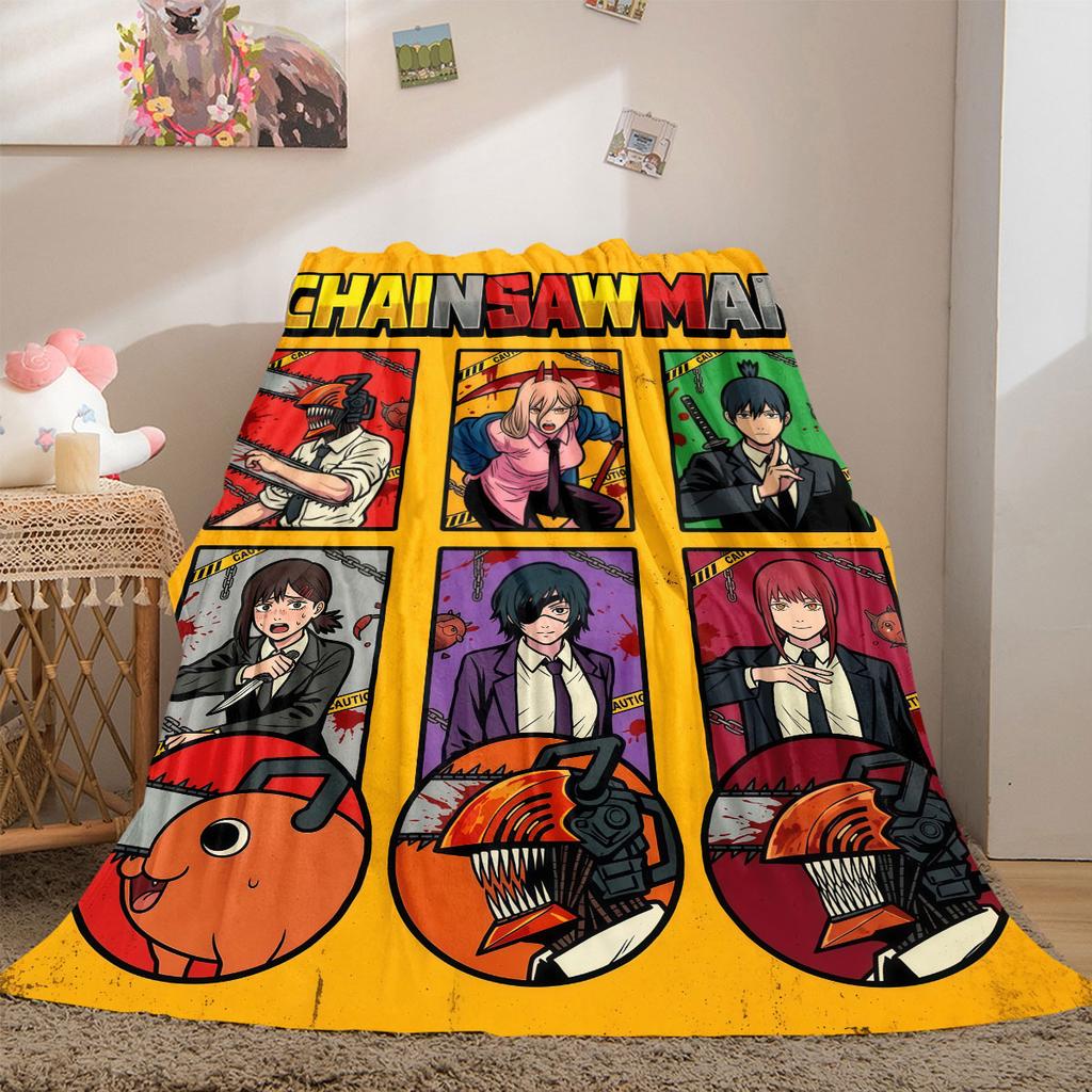Chainsaw Man Pure 2D Cartoon Flannel Blanket, Print Graphics for Sofa, Soft Bedding for Travel Picnic Rug_LIAN