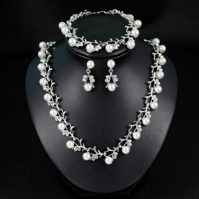 Kobiety Panna Młoda Faux Pearl Rhinestone Naszyjnik Stadniny Kolczyki Bransoletka Zestaw Biżuterii