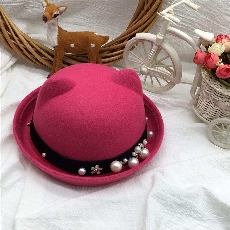 Корейская трендовая шерстяная женская федора - осенне-зимняя детско-родительская британская шляпа-котелок, милый рождественский стиль Child 54cm (2-10 years)