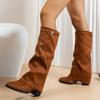Moda Otoño Moda de Mujer Botas de Tacón Alto Punta Puntiaguda Tacones de Bloque Botas Hasta la Rodilla Retro Franela Pull-on Botas de Montar Zapatos de Mujer
