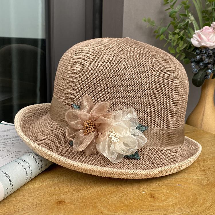 French elegant curled top hat women's summer small edge mother basin hat sunscreen travel visor breathable bucket hat