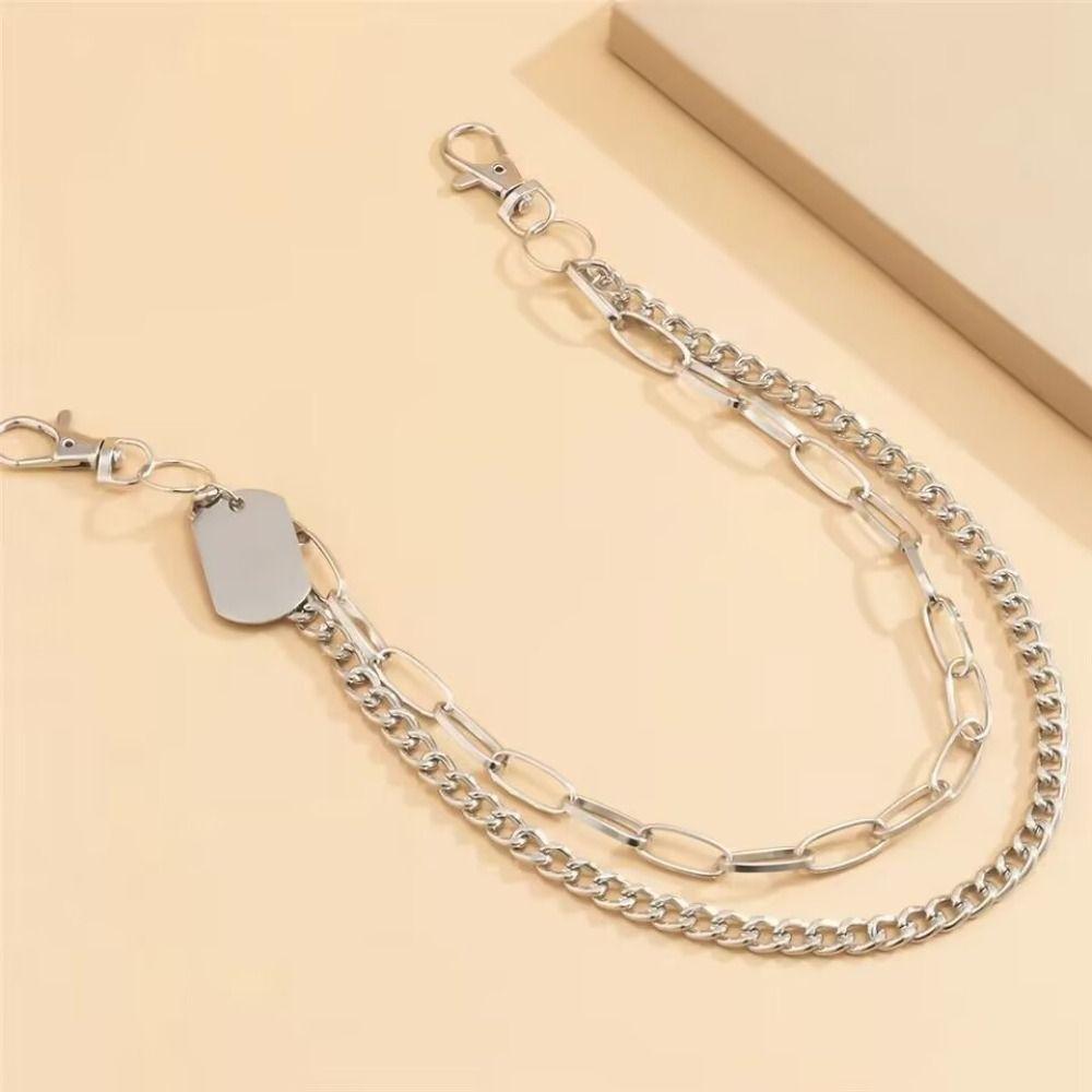 Hip Hop Metal Tags Waist Chain Hipster Multi-layer Key Chains Layered Jeans Chain  For Women Man