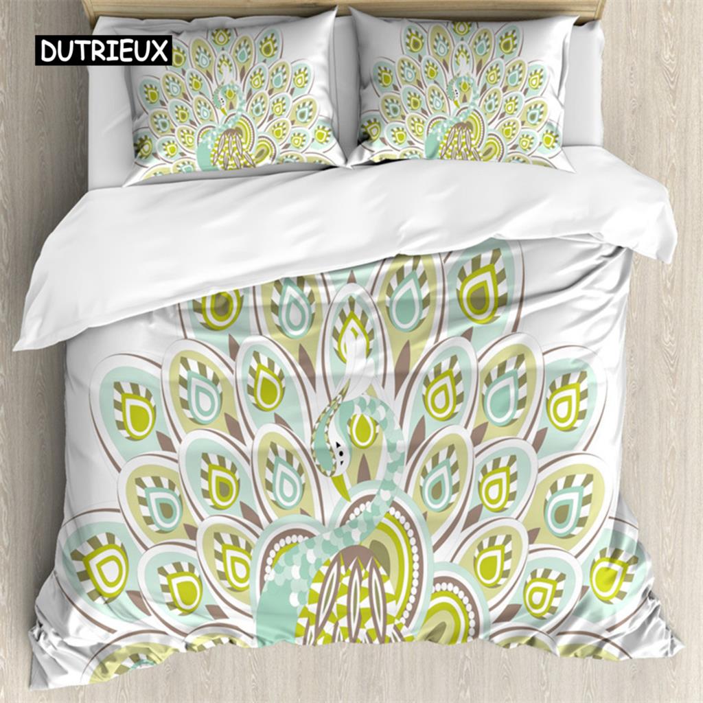 Peacock Feather Duvet Cover Feather Theme Bedding Set Microfiber Floral Quilt Cover Twin King For Teen Boys Girls Bedroom Decor