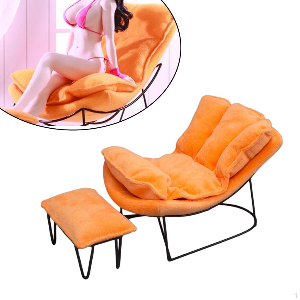 1/6 Scale Rocking Chair Mini Chaise Longue Accessories Adults Gifts Soft Fabric Decorative Single