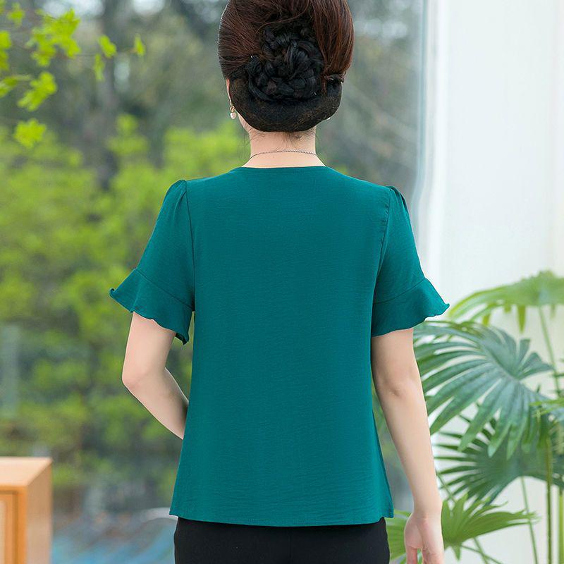 Chiffon Two-Piece Summer Set for Middle-Aged Women - Short Sleeve Top for Mothers