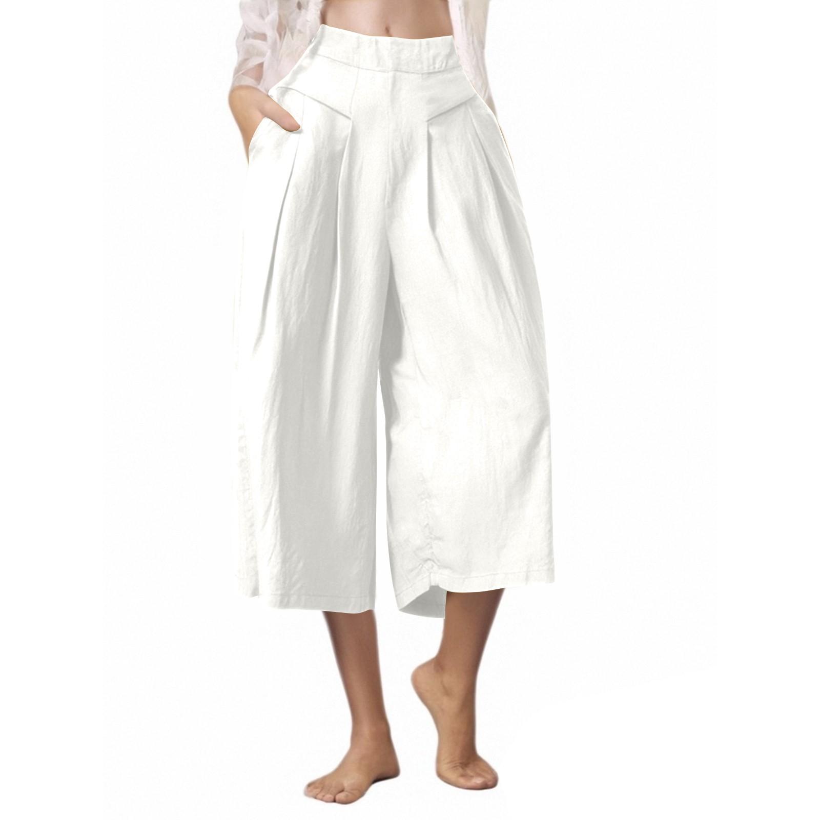 

Модные женские свободные летние тонкие брюки с высокой талией большого размера, повседневные прямые брюки XL белый